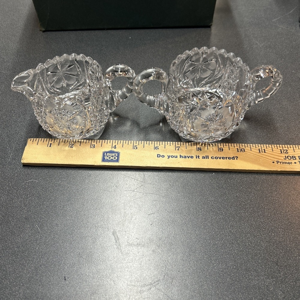 American Brilliant Period Cut Crystal Glass Sugar & Creamer c1900 antique - Picture 9 of 9